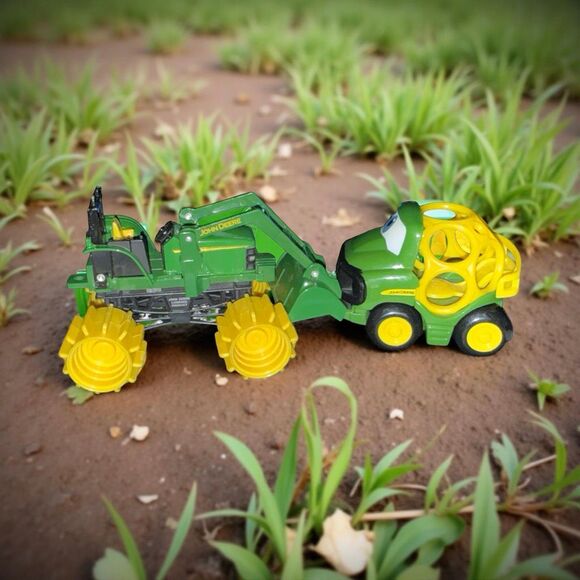 Toddler John Deere Lot Tractor W Paddle Wheels & John Deere OBALL Gripper Car - Picture 2 of 7